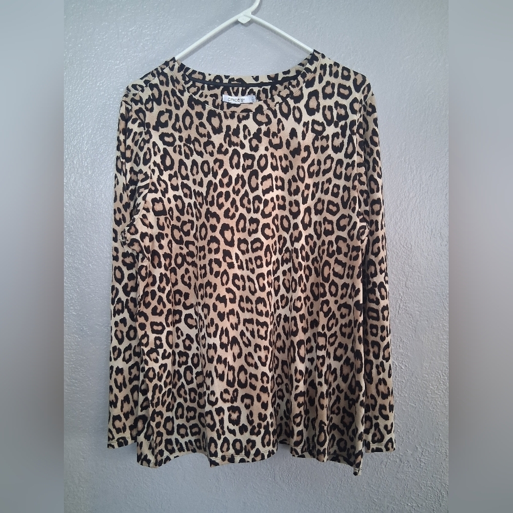 Chico's NWT Touch Of Cool Animal Leopard LS Layering Tee Camel 3/XL - Picture 2 of 7